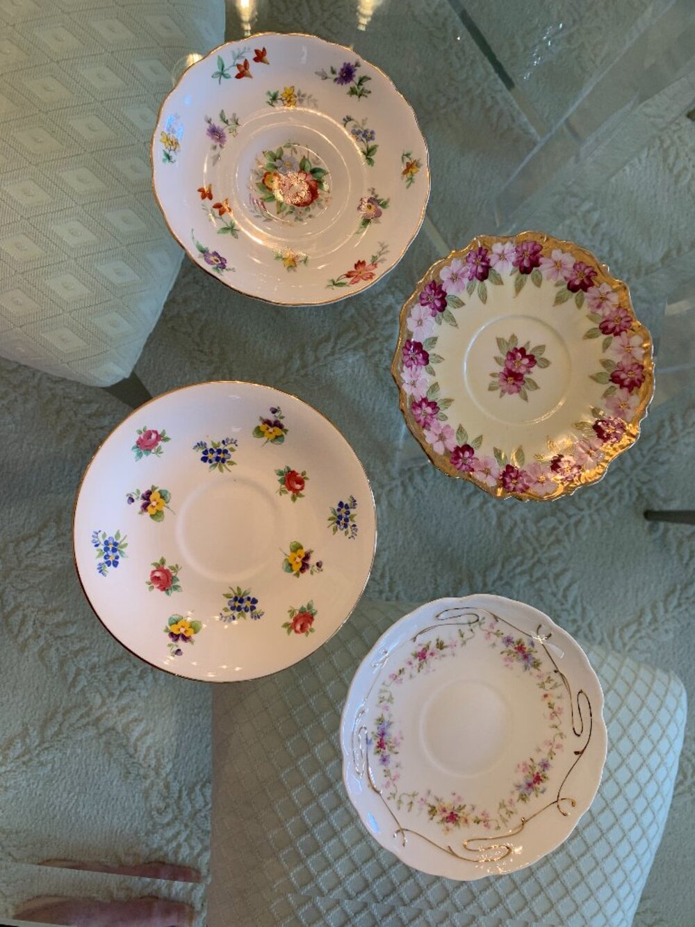 4 Antique/Vintage Cup-less Bone China Saucers, 5 3/4" Diameter